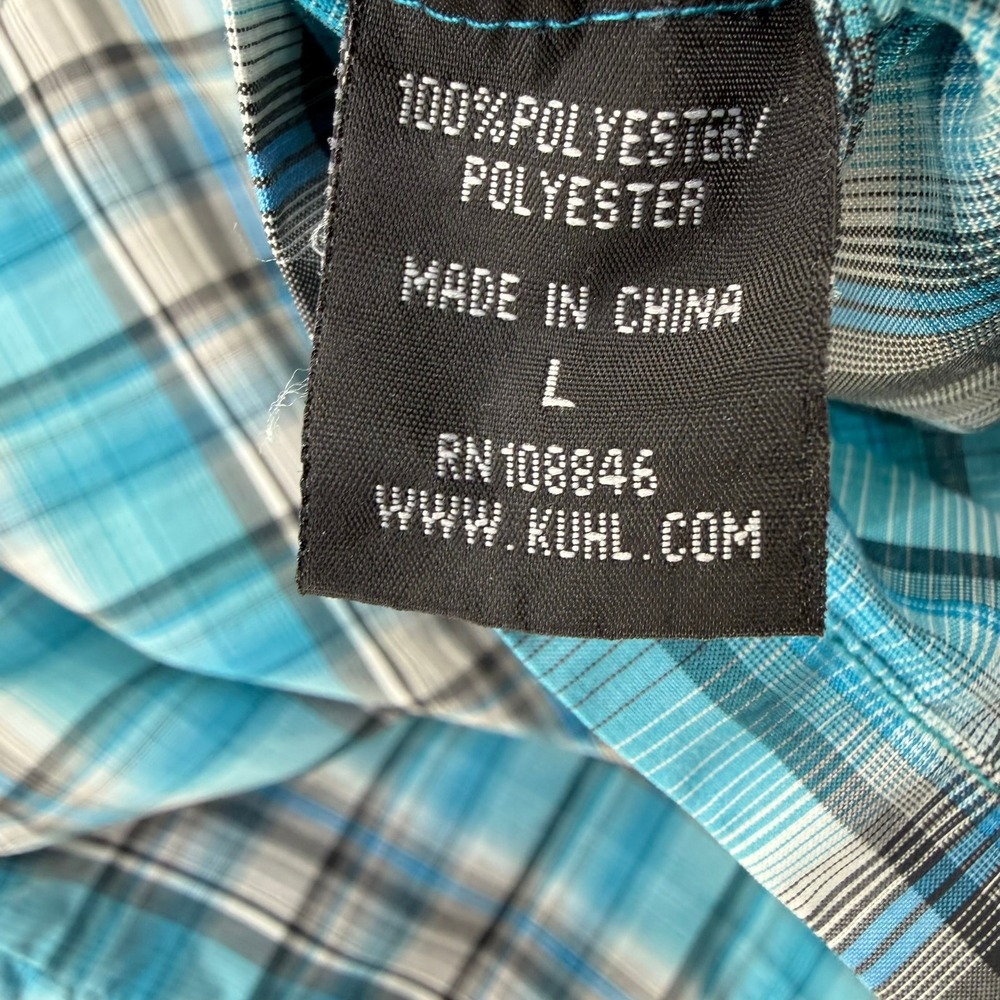 Kuhl Mens Blue Plaid Short Sleeve Button Down Hiking Shirt Large Pockets - Picture 12 of 15